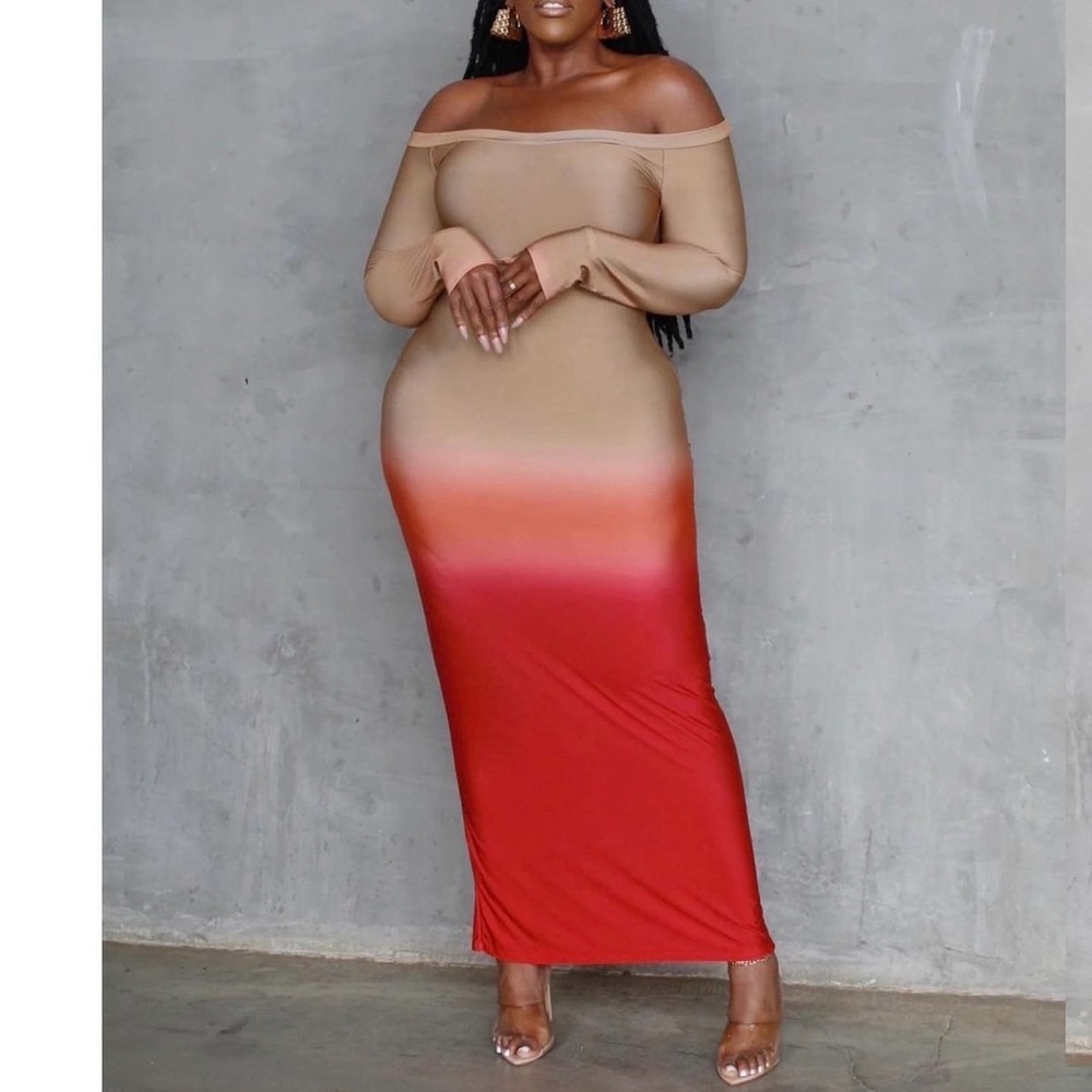 Jersey Ombré long-sleeve Maxi Dress - S